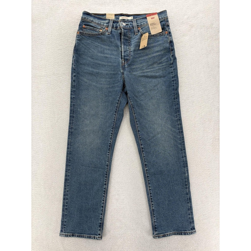 Levis Wedgie Straight Jeans Womens 31x28 Blue High Rise Button Fly Stretch Denim